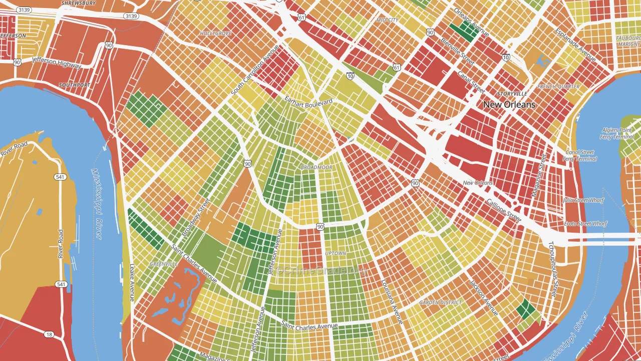 Broadmoor, New Orleans, LA Map of Theft Rates