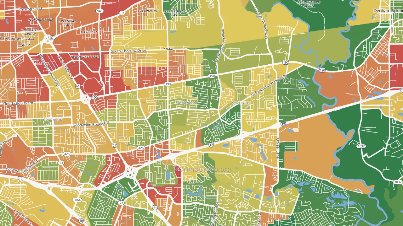 Broadmoor-Sherwood, Baton Rouge, LA Map of Theft Rates