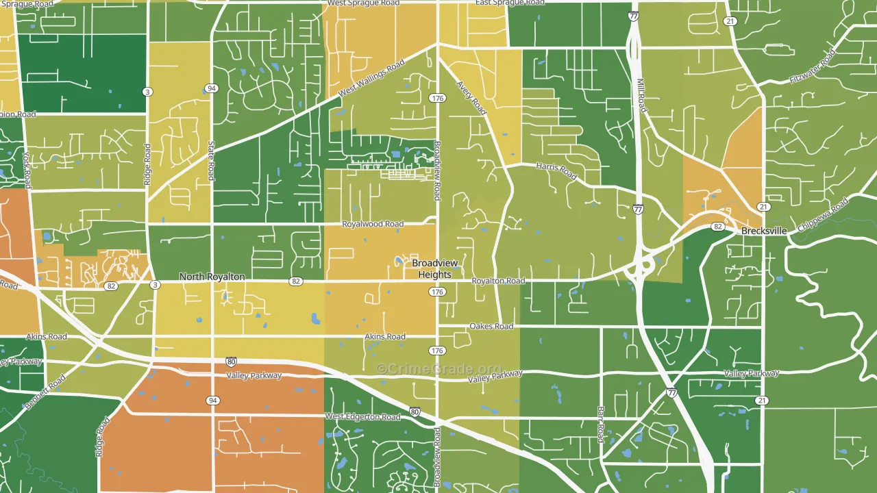Broadview Heights, OH Map of Theft Rates