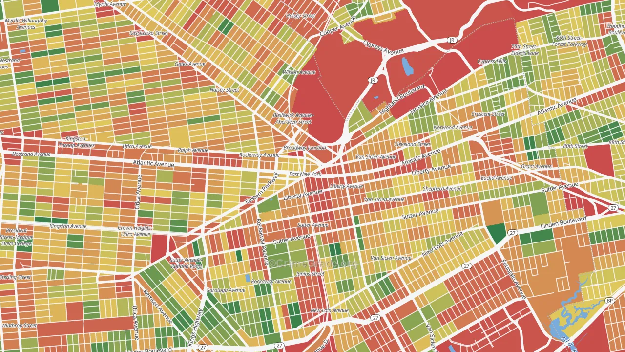 Broadway Junction, Brooklyn, NY Map of Theft Rates