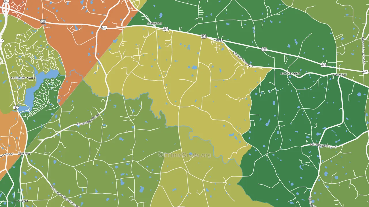 Broadway, NC Map of Theft Rates