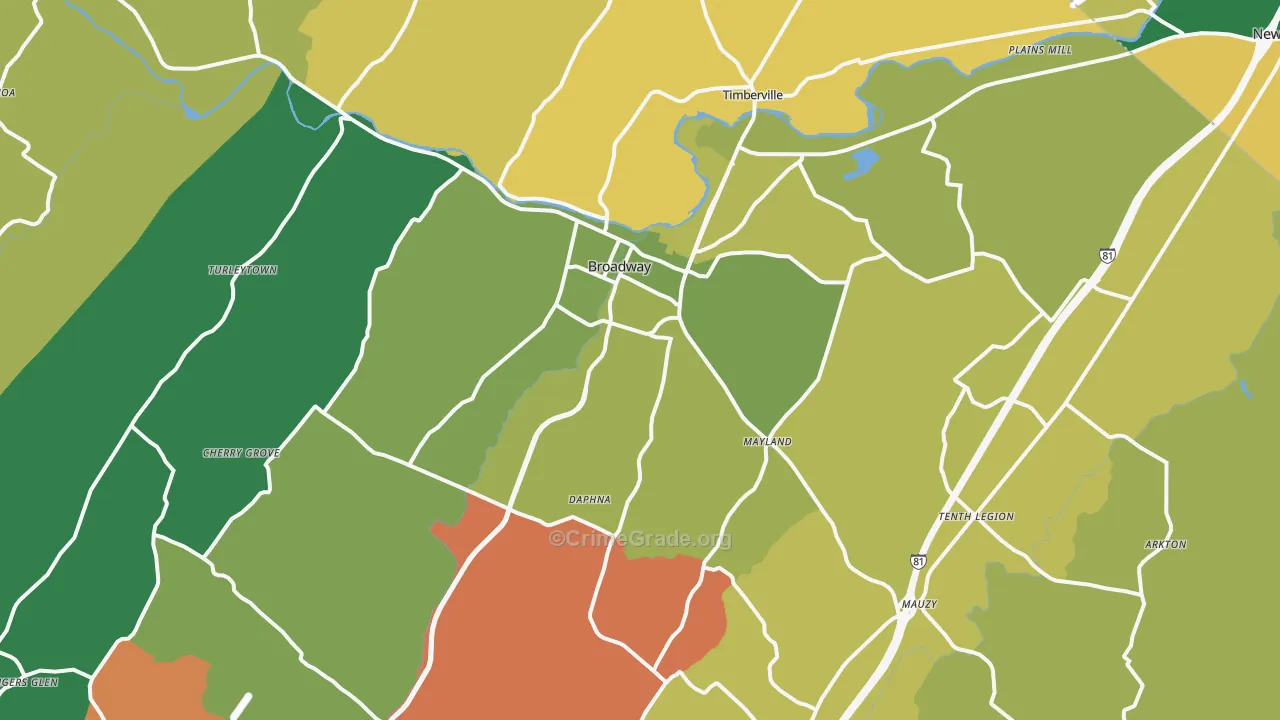 Broadway, VA Map of Theft Rates
