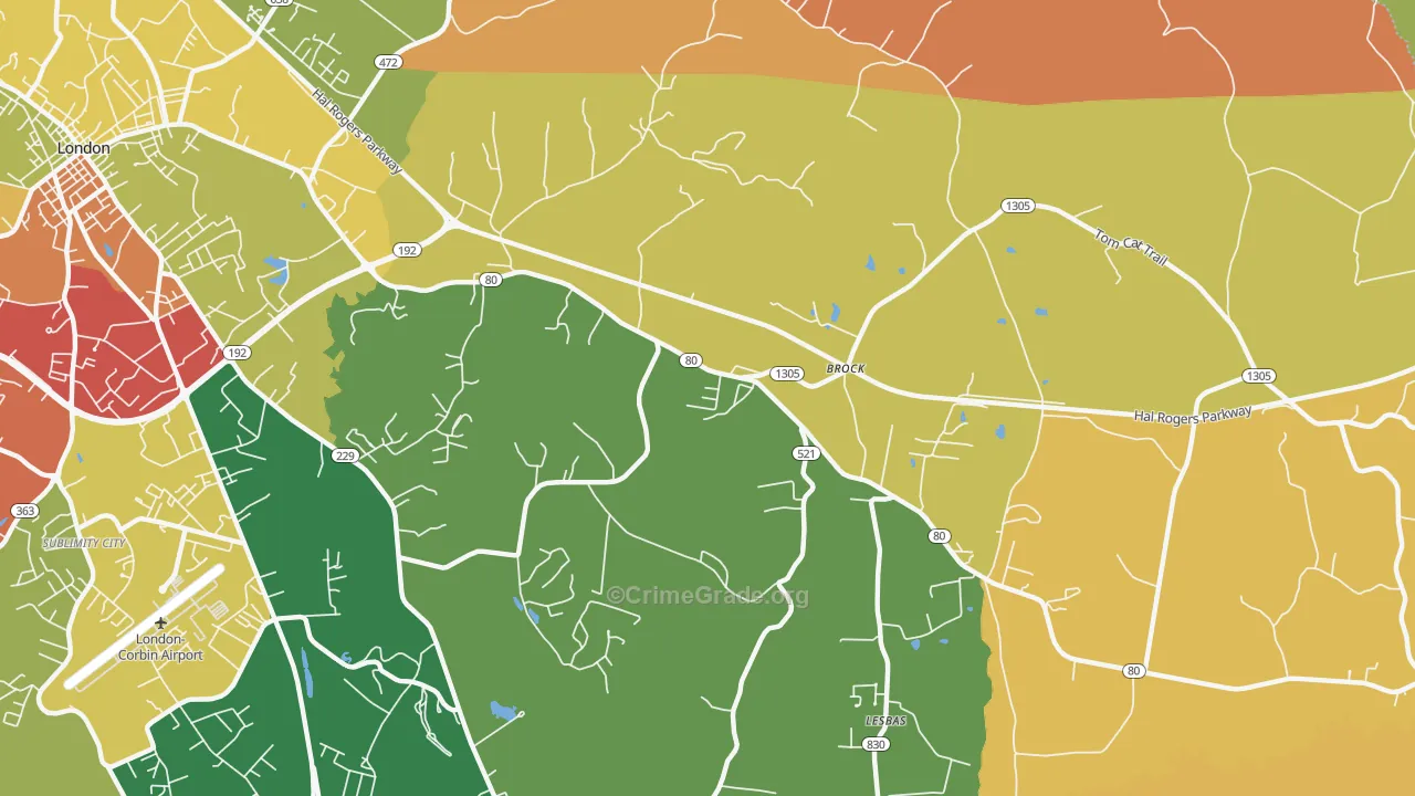 Brock, KY Map of Theft Rates