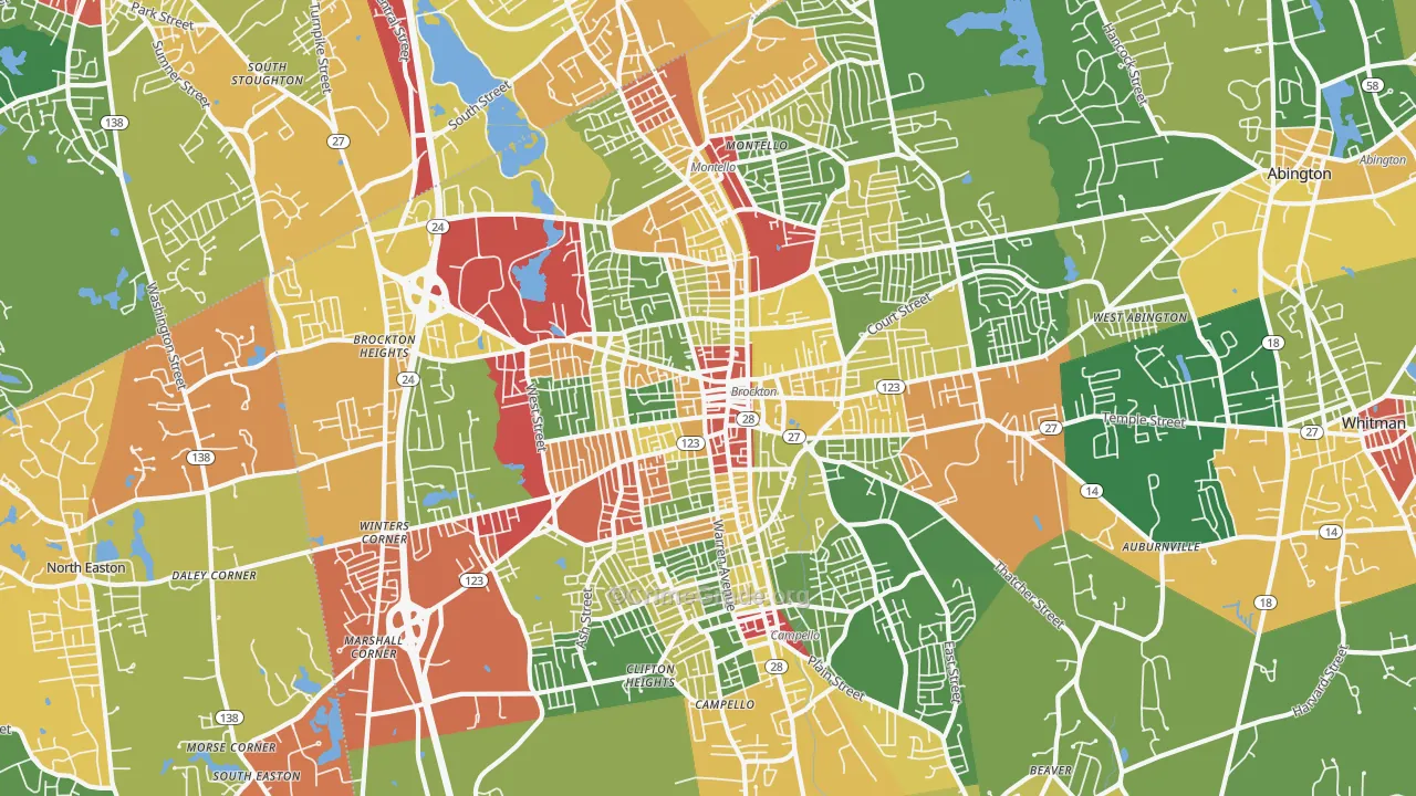 Brockton, MA Map of Theft Rates