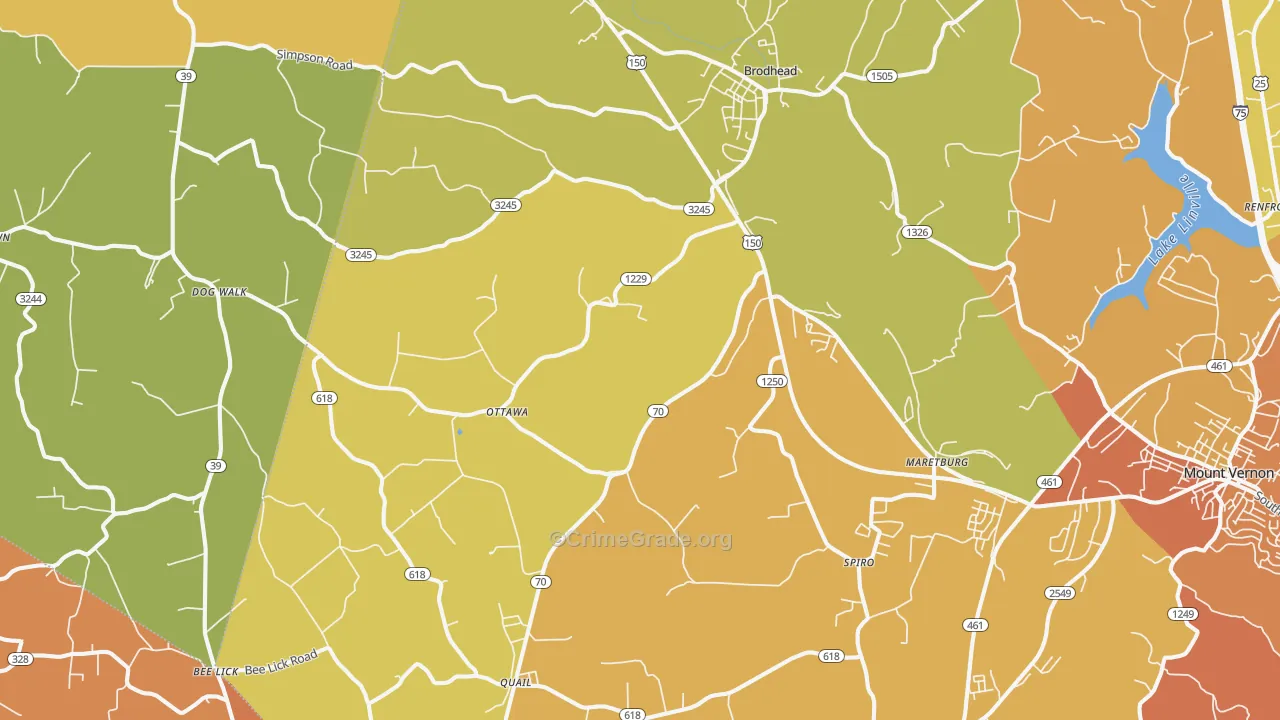 Brodhead, KY Map of Theft Rates