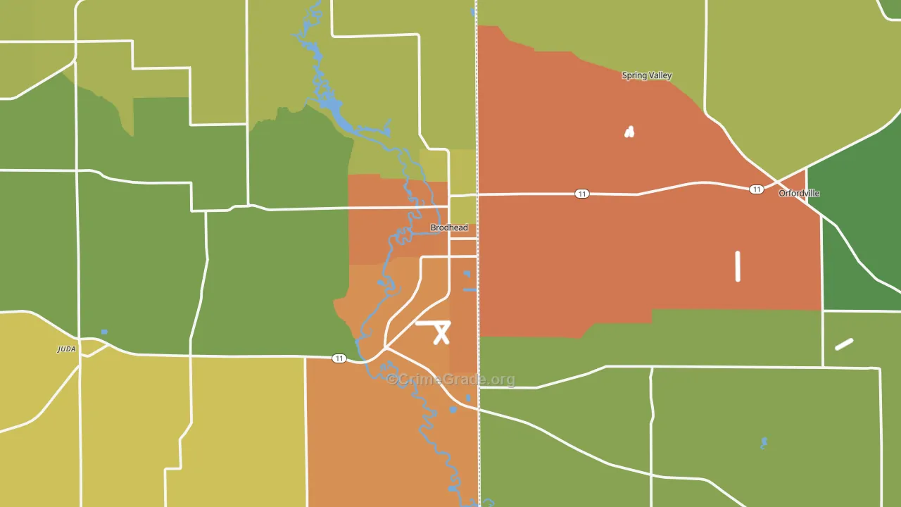 Brodhead, WI Map of Theft Rates