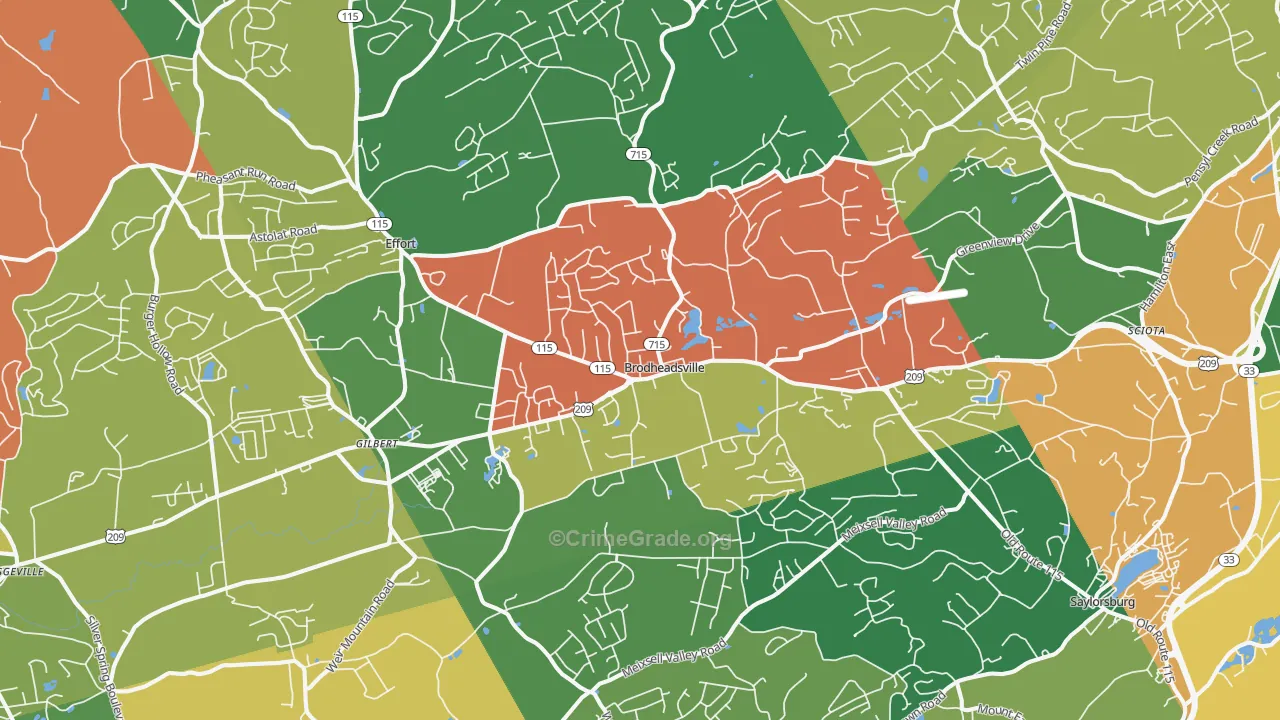 Brodheadsville, PA Map of Theft Rates
