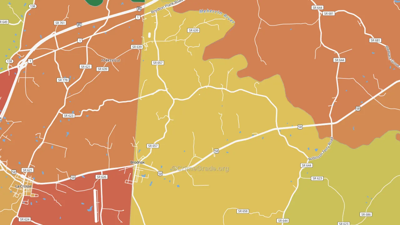 Brodnax, VA Map of Theft Rates