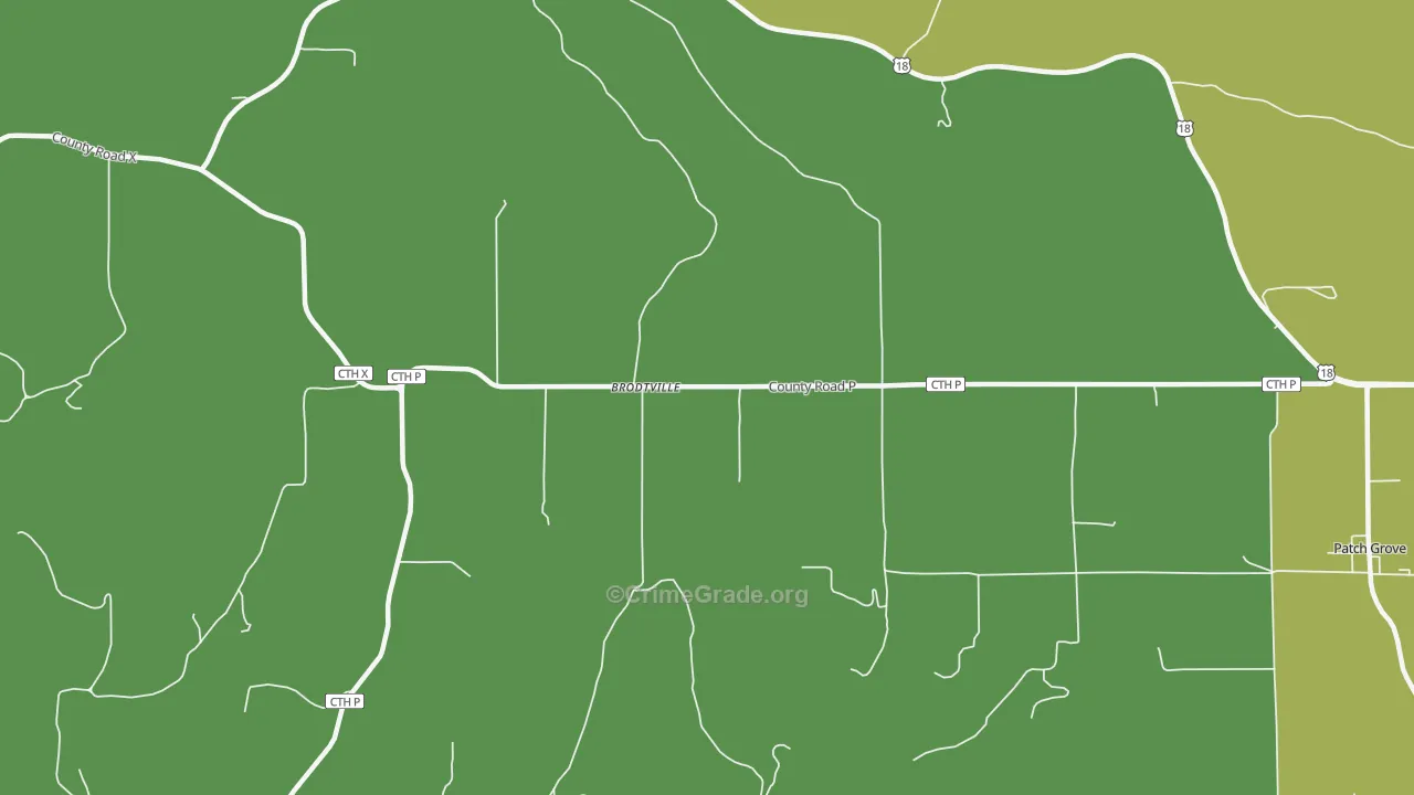 Brodtville, WI Map of Theft Rates