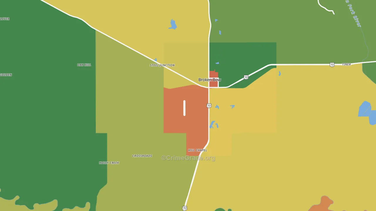 Broken Bow, OK Map of Theft Rates