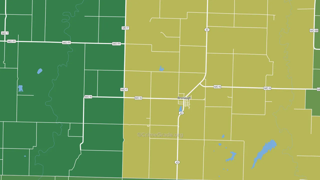 Bronaugh, MO Map of Theft Rates