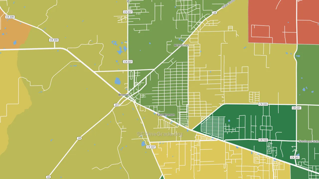 Bronson, FL Map of Theft Rates
