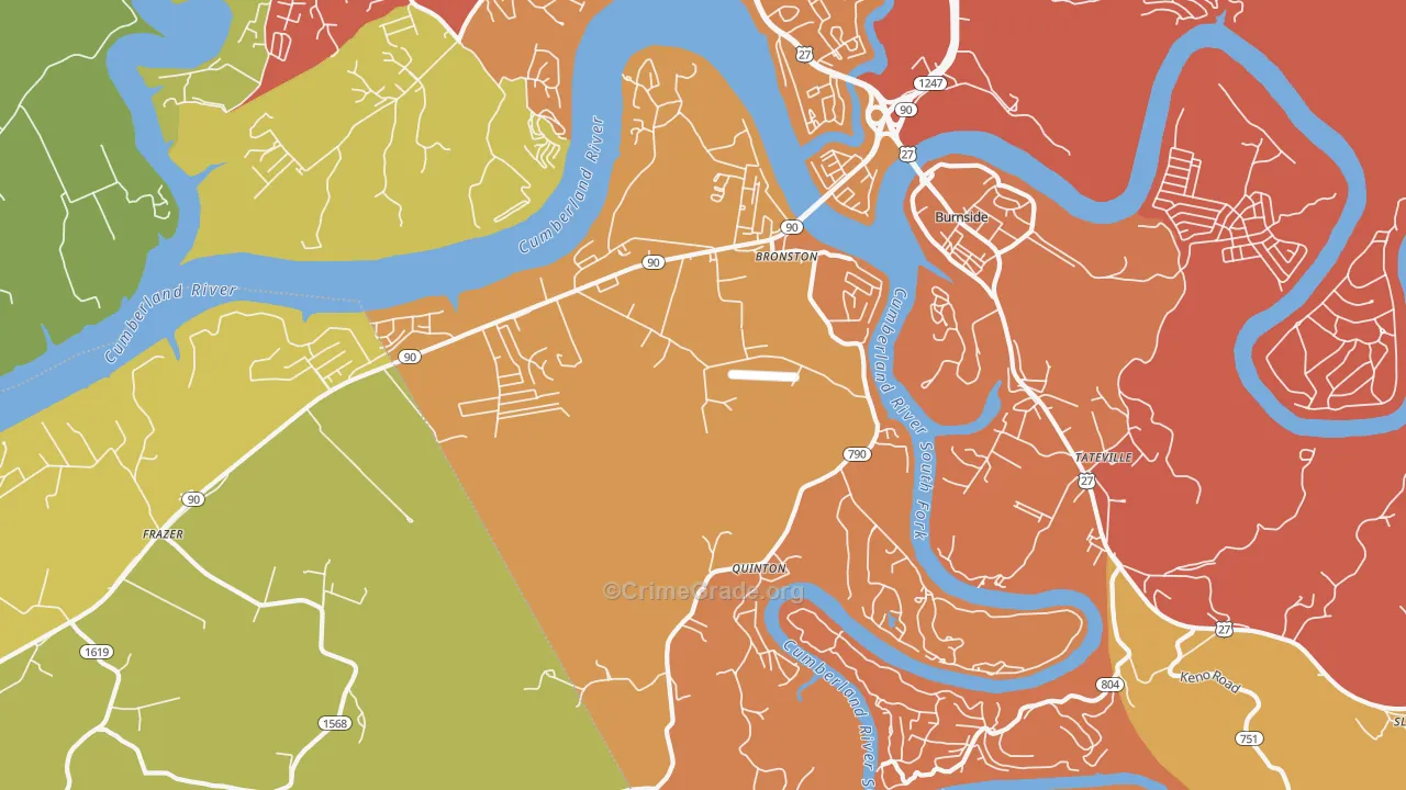 Bronston, KY Map of Theft Rates