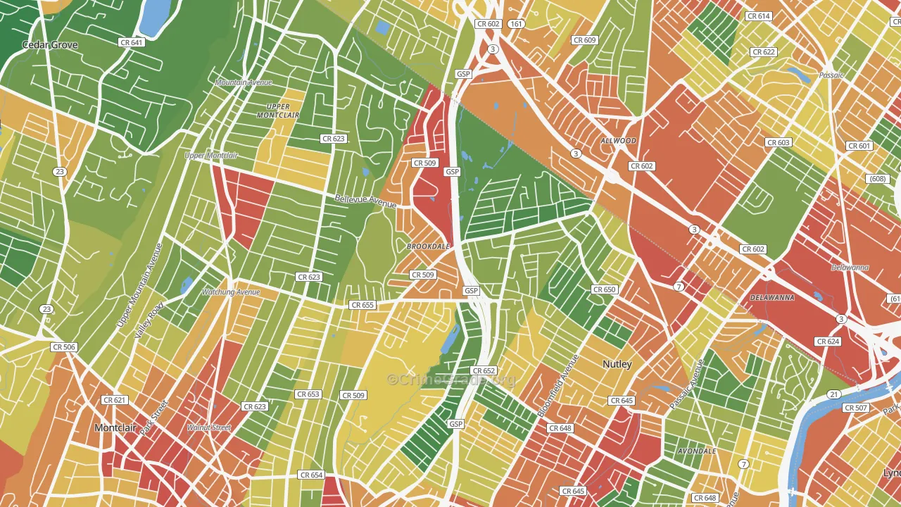 Brookdale, NJ Map of Theft Rates