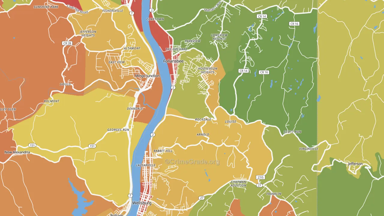 Brooke County, WV Map of Theft Rates