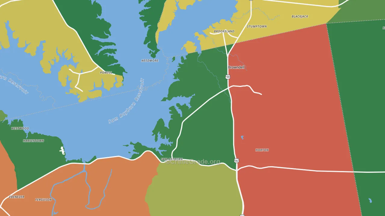 Brookeland, TX Map of Theft Rates