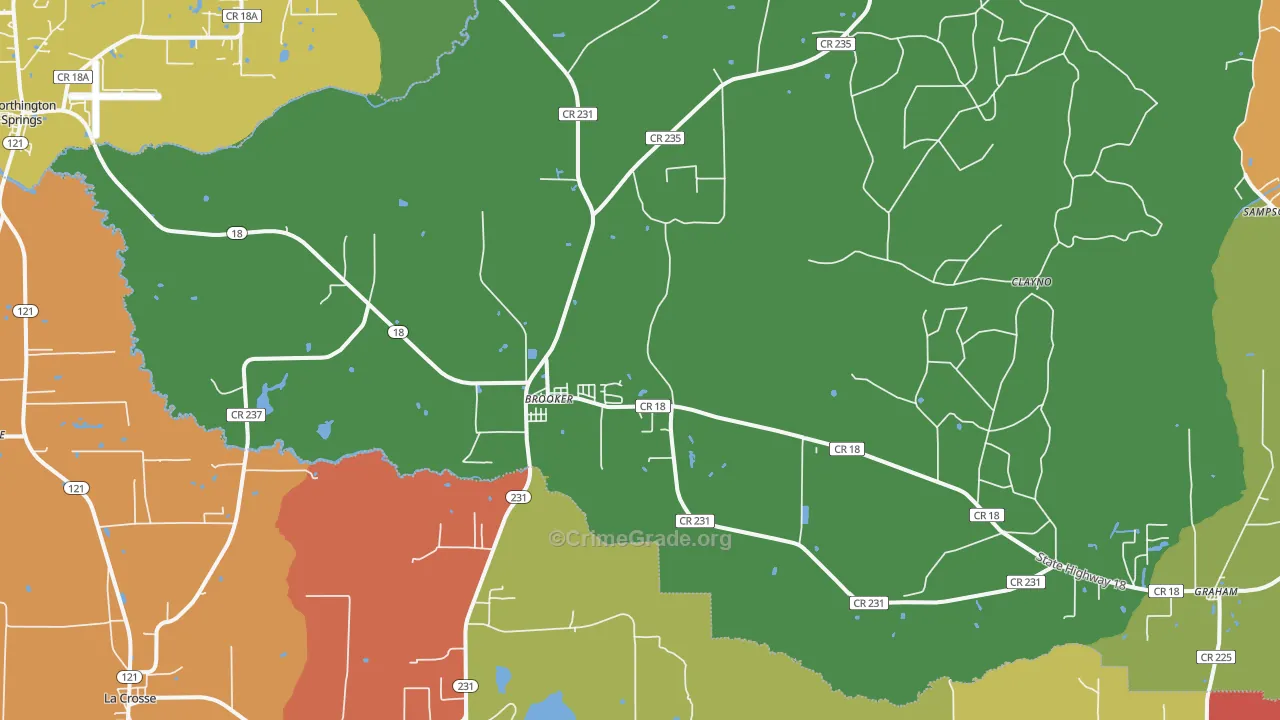Brooker, FL Map of Theft Rates