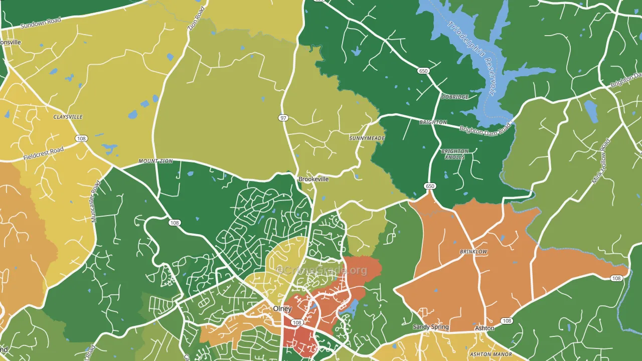 Brookeville, MD Map of Theft Rates