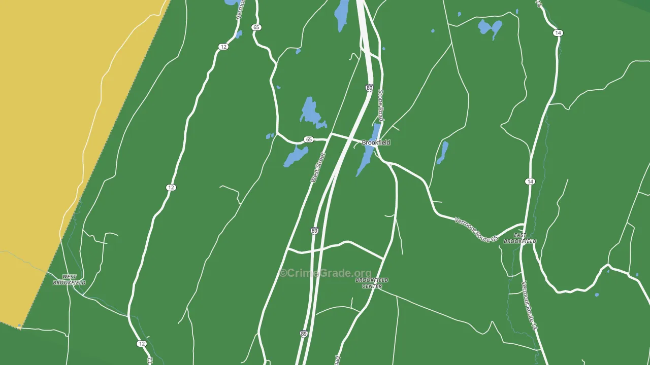 Brookfield Center, VT Map of Theft Rates