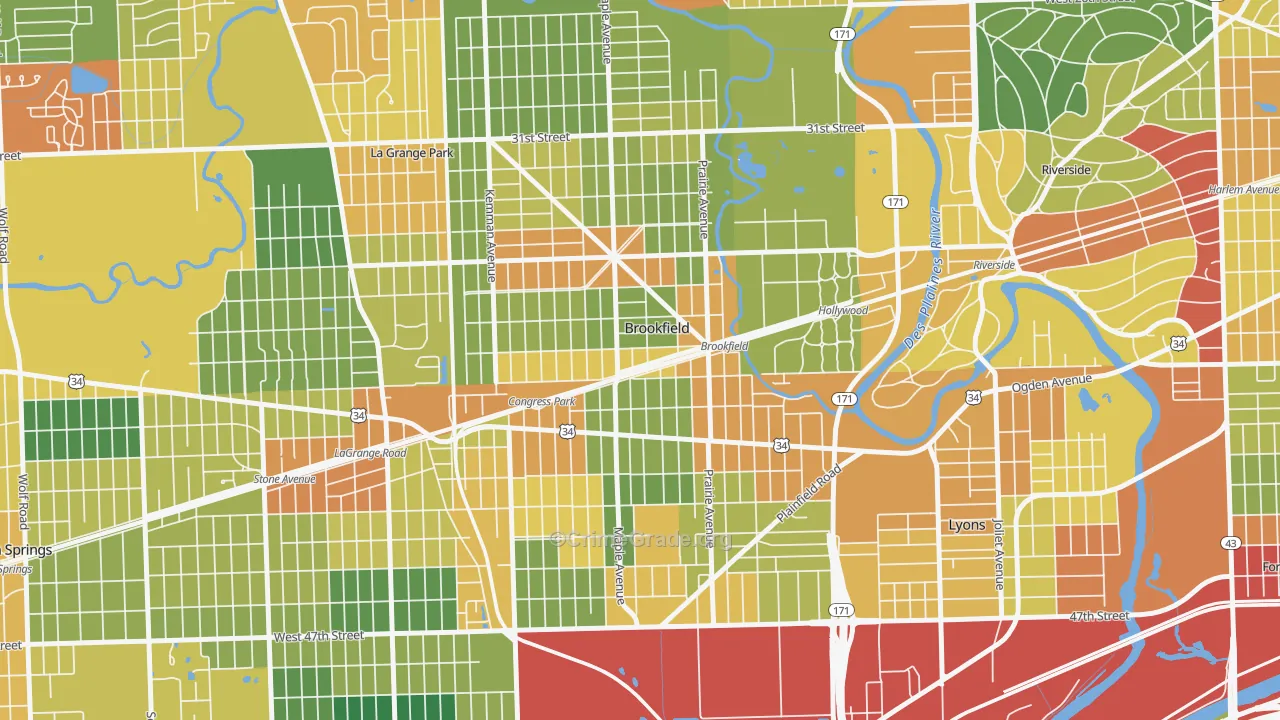 Brookfield, IL Map of Theft Rates
