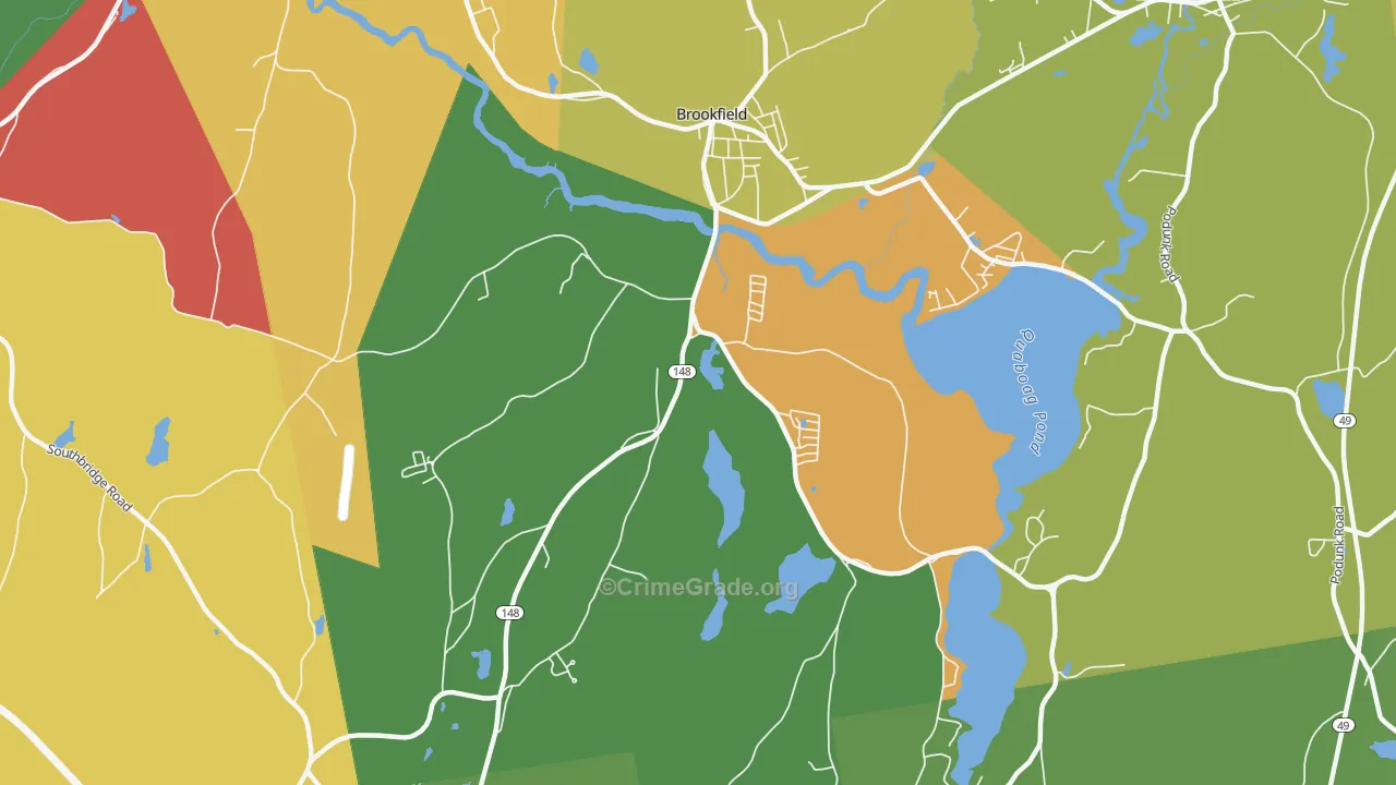 Brookfield, MA Map of Theft Rates