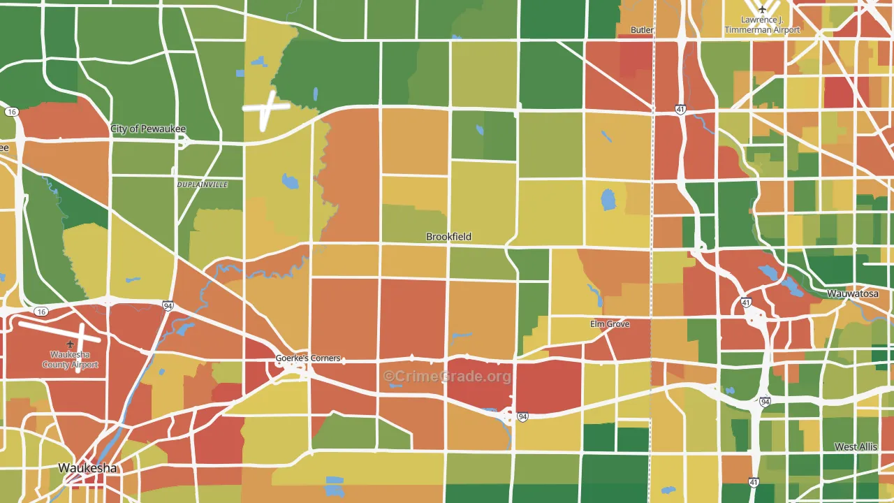Brookfield, WI Map of Theft Rates