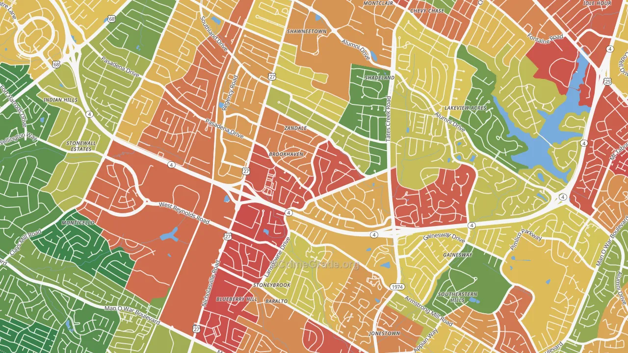 Brookhaven-Lansdowne, Lexington, KY Map of Theft Rates