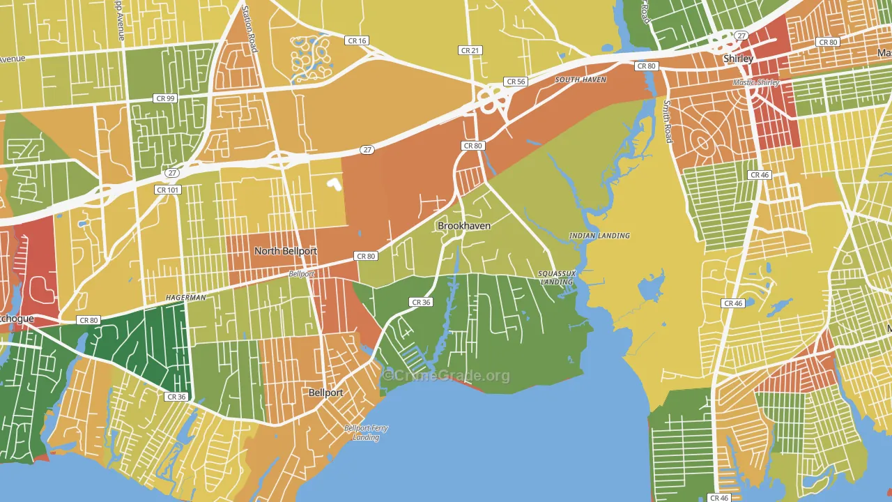 Brookhaven, NY Map of Theft Rates
