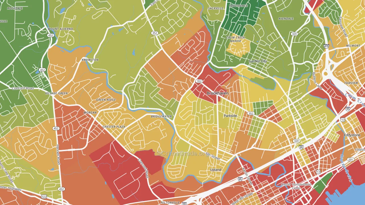 Brookhaven, PA Map of Theft Rates