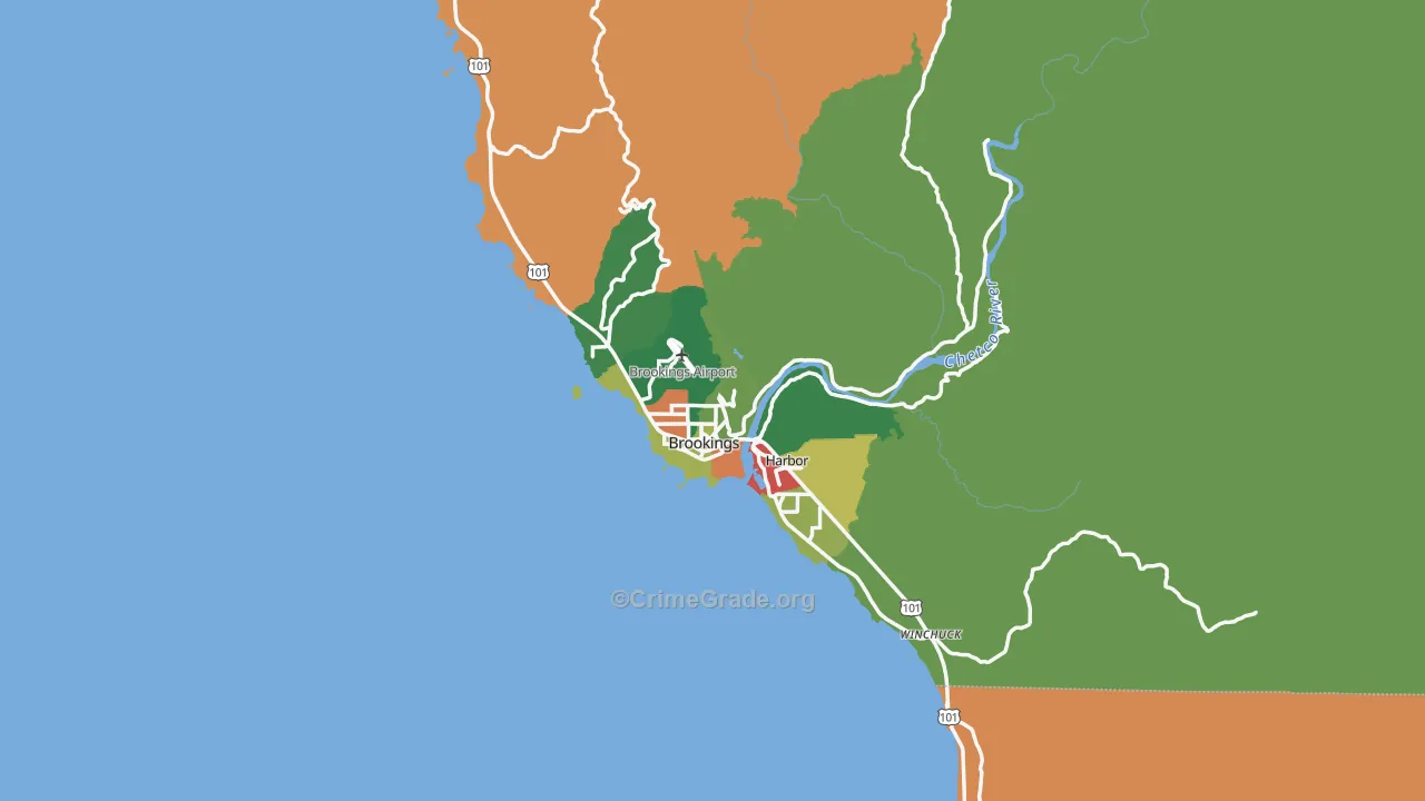Brookings, OR Map of Theft Rates