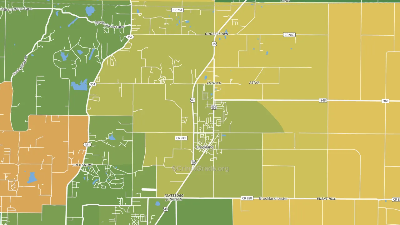 Brookland, AR Map of Theft Rates