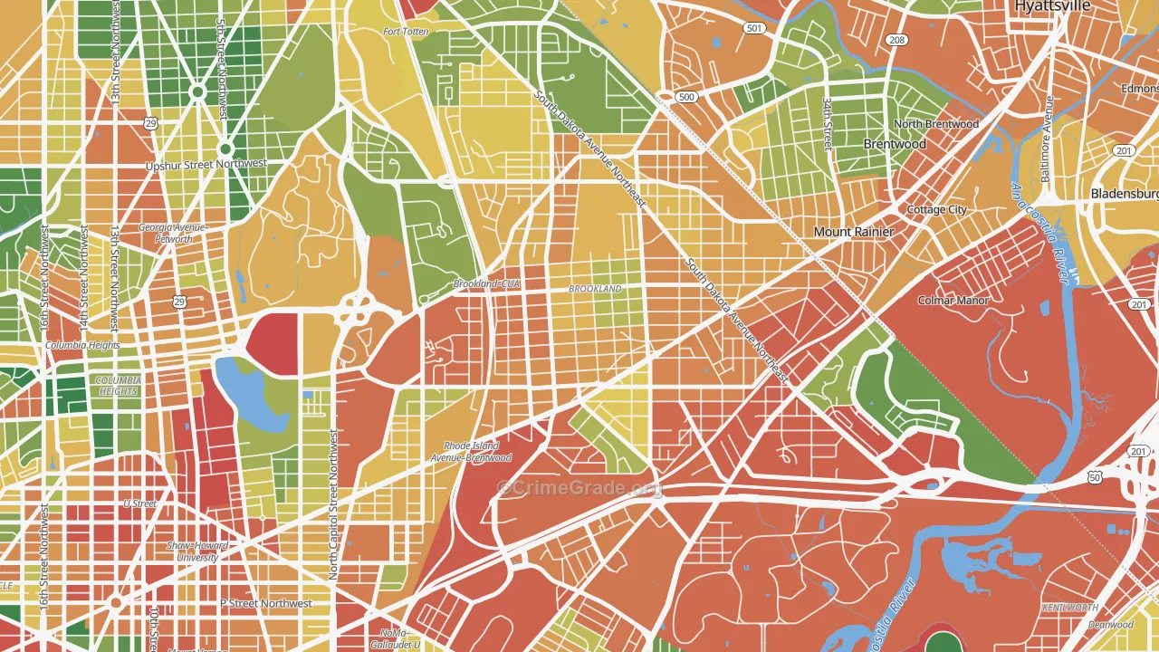 Brookland, Washington, DC Map of Theft Rates