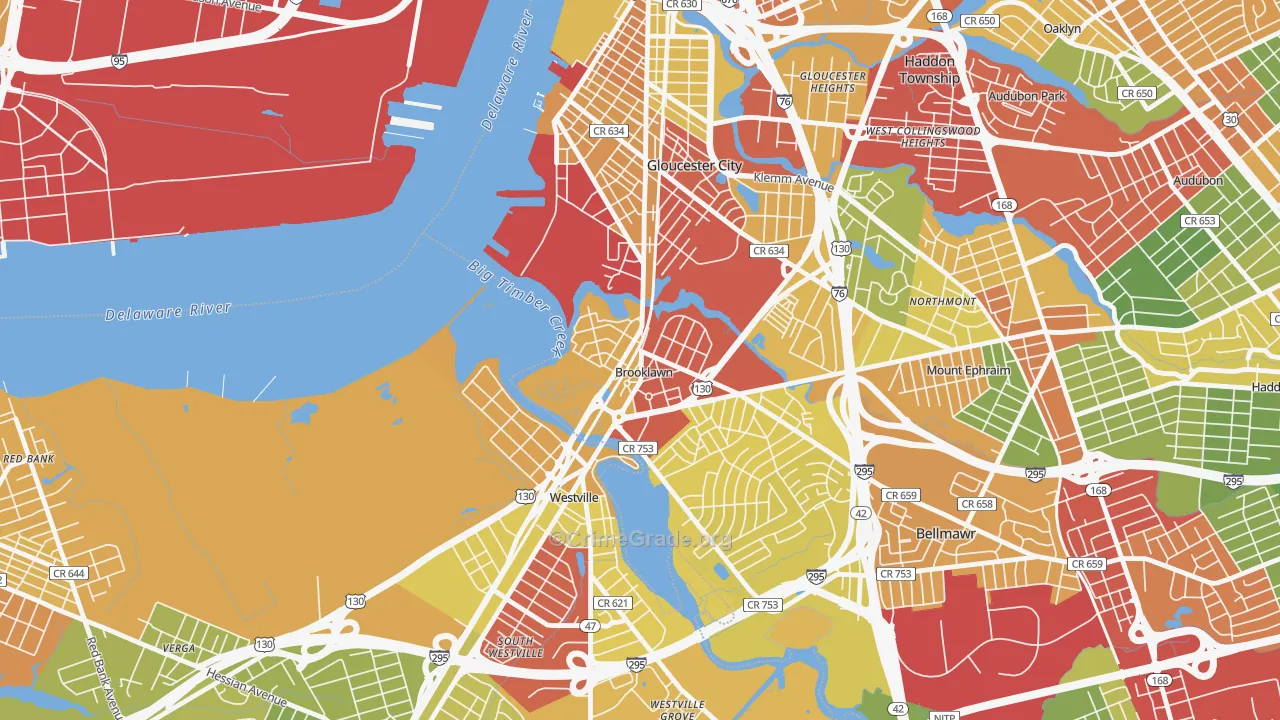 Brooklawn, NJ Map of Theft Rates