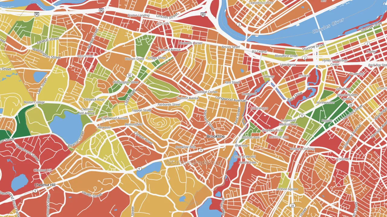 Brookline, MA Map of Theft Rates