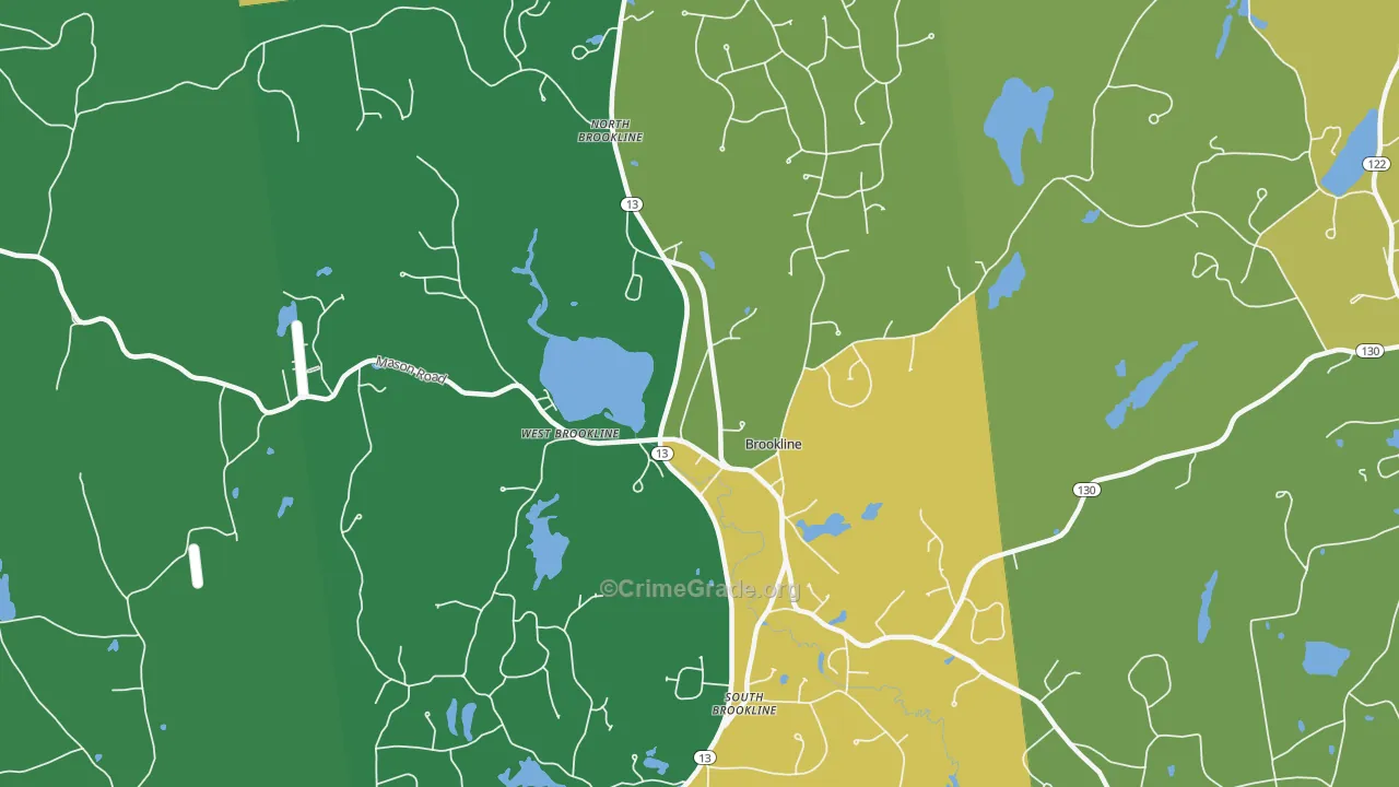 Brookline, NH Map of Theft Rates