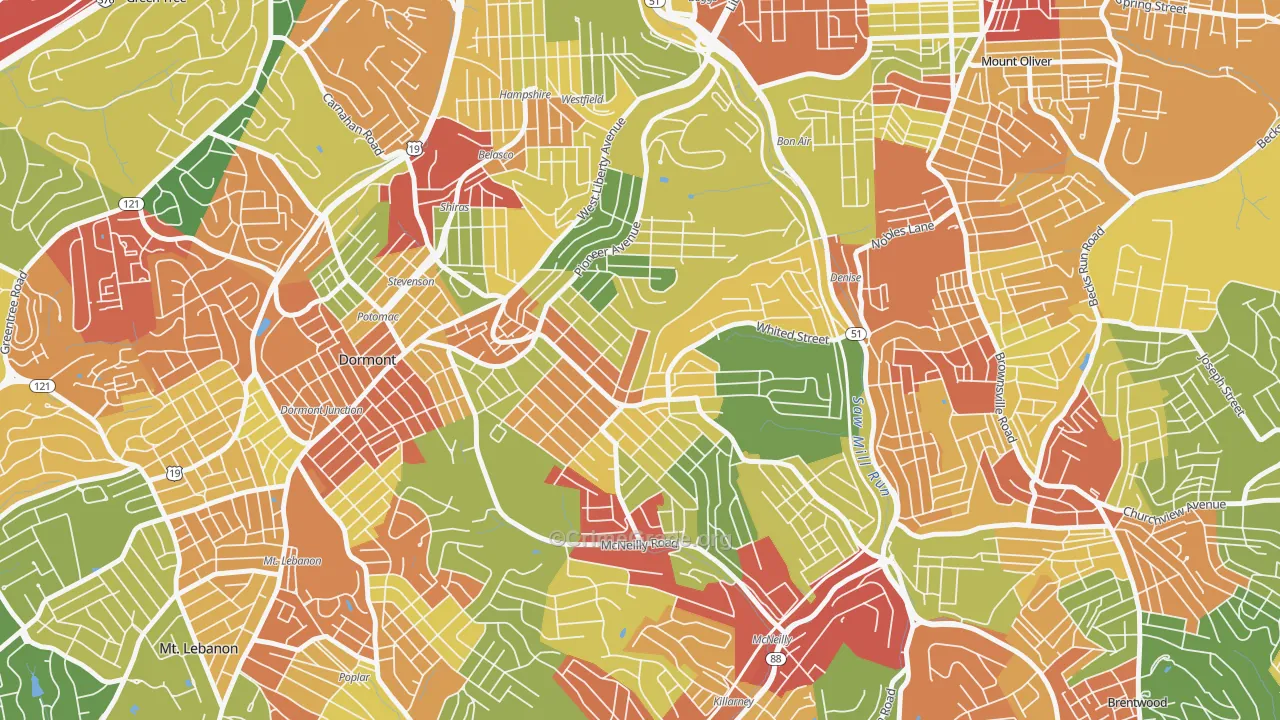 Brookline, Pittsburgh, PA Map of Theft Rates