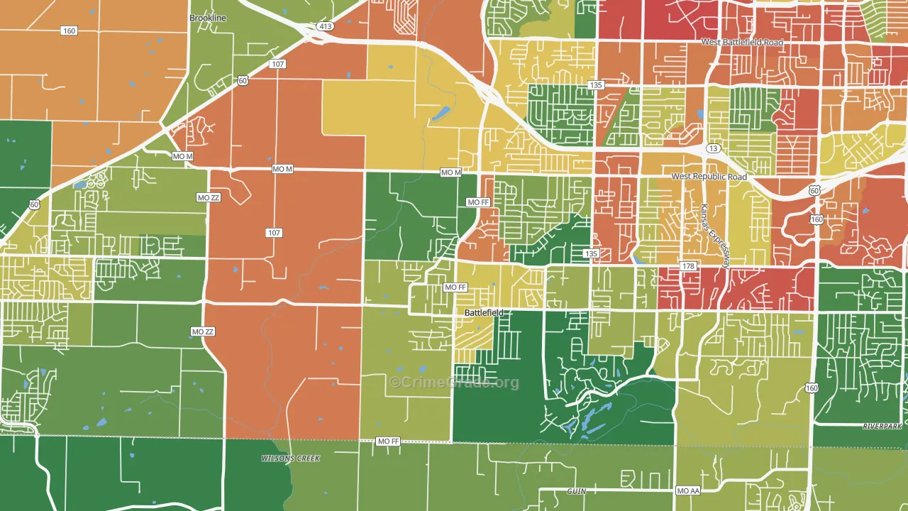 Brookline Station, MO Map of Theft Rates
