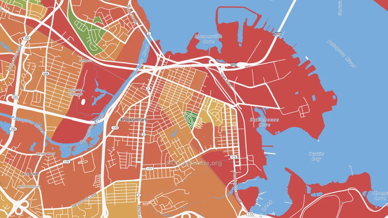 Brooklyn-Curtis Bay, Brooklyn, MD Map of Theft Rates