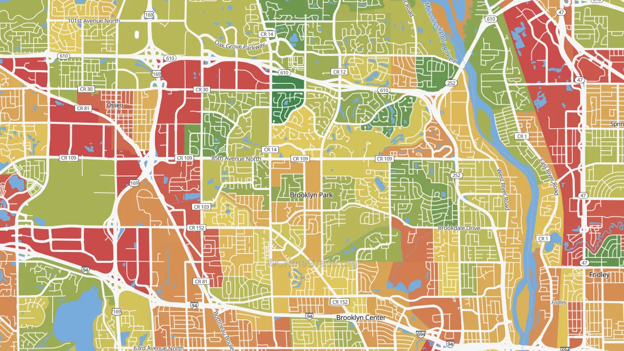 Brooklyn Park, MN Map of Theft Rates