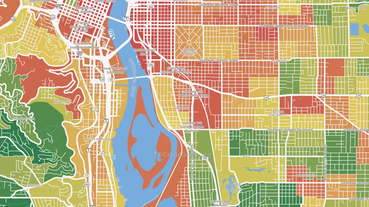 Brooklyn, Portland, OR Map of Theft Rates