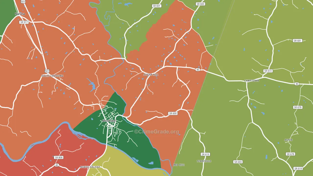 Brookneal, VA Map of Theft Rates