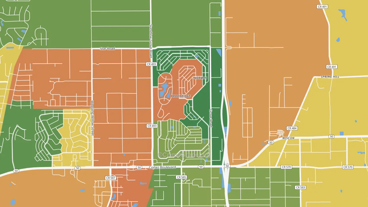Brookridge, FL Map of Theft Rates
