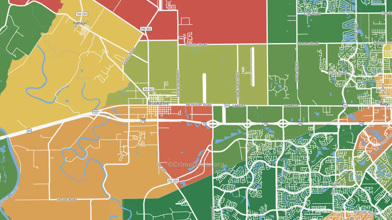 Brookshire, TX Map of Theft Rates