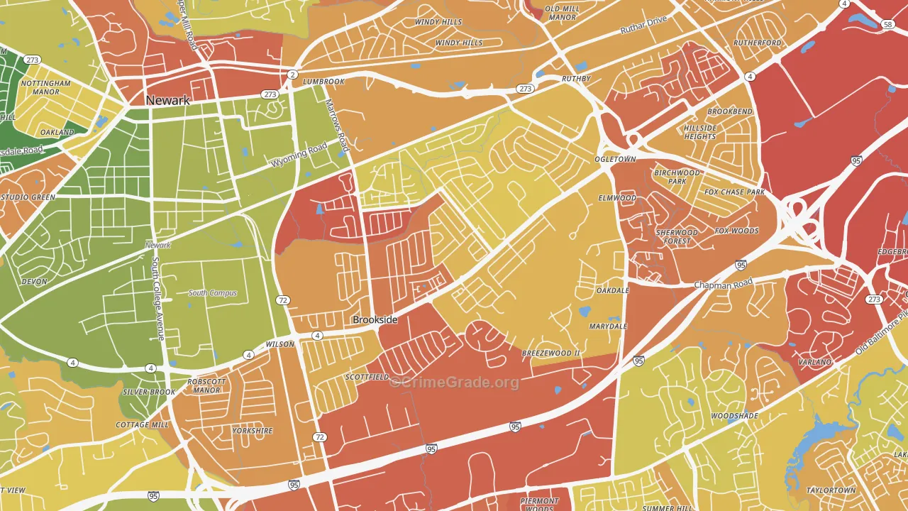 Brookside, DE Map of Theft Rates