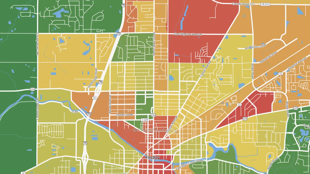 Brookside, Findlay, OH Map of Theft Rates