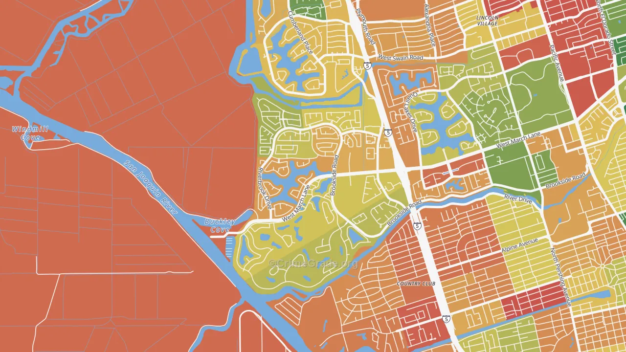 Brookside, Stockton, CA Map of Theft Rates