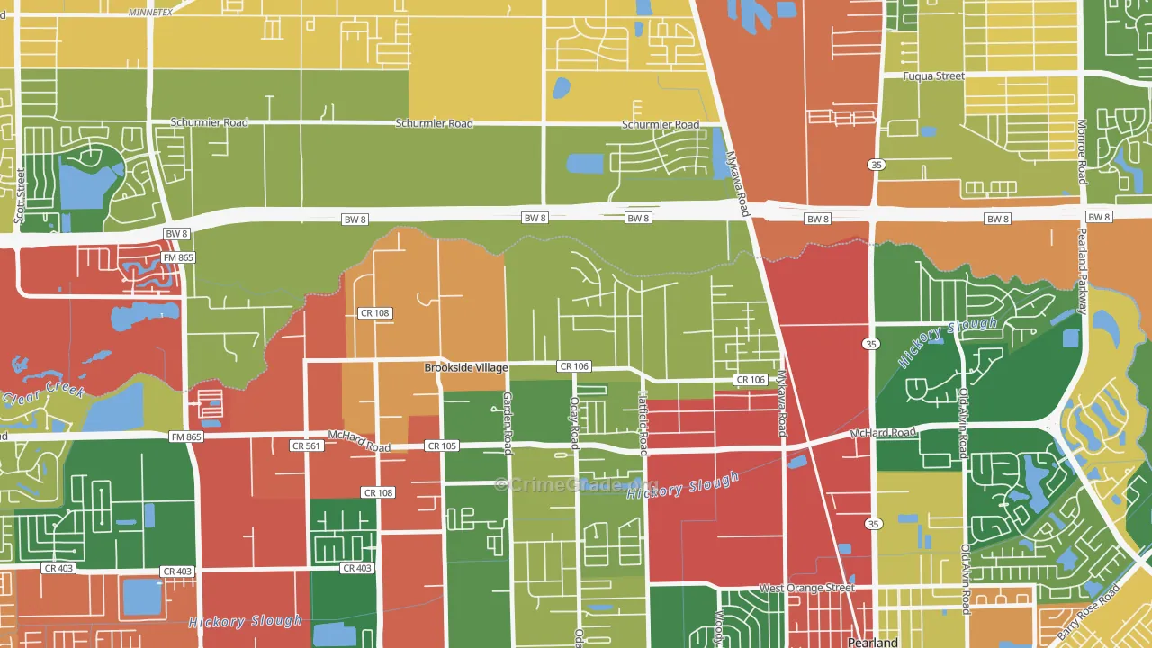 Brookside Village, TX Map of Theft Rates