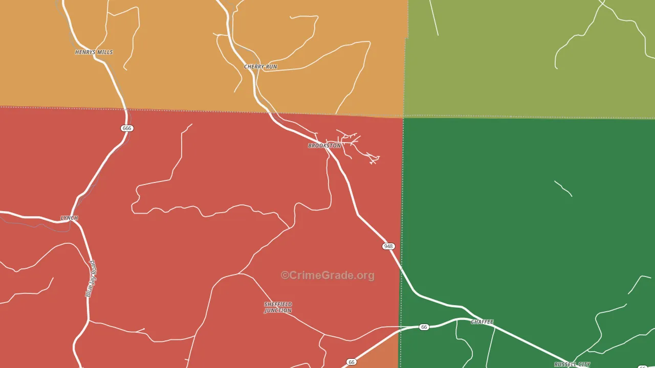 Brookston, PA Map of Theft Rates