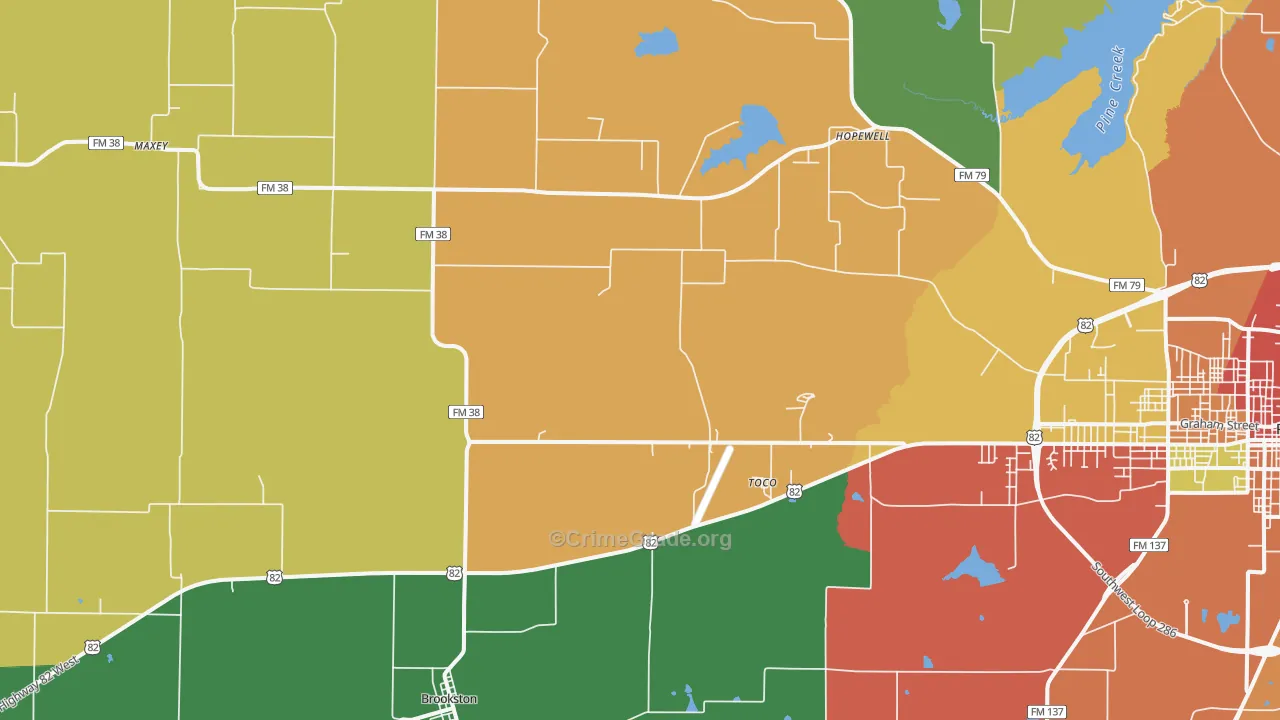 Brookston, TX Map of Theft Rates