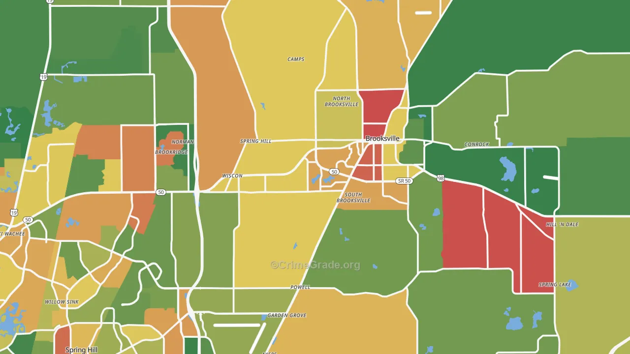 Brooksville, FL Map of Theft Rates
